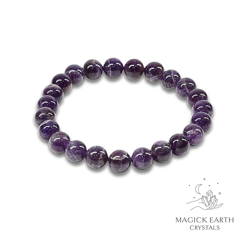 Amethyst Crystal Bracelets 8mm Beads Stretch Finish For Sacred Stillness