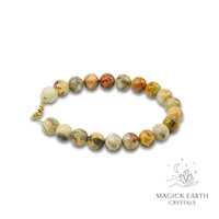 Crazy Agate Crystal Bracelets With 8mm Round Beads Gold Clasp For Joyful Stability