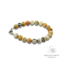 Crazy Agate Crystal Bracelets With 8mm Round Beads Platinum Clasp For Joyful Stability