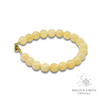 Yellow Jade Crystal Bracelets With 8mm Round Beads Gold Clasp For Balanced Confidence