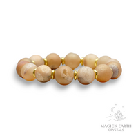Agate Druzy Geode Crystal Bracelet with 12mm electroplated beads beige colour for steady strength