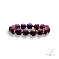 Agate Druzy Geode Crystal Bracelet with 12mm electroplated beads purple colour for steady strength