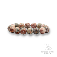 Leopardskin Jasper Crystal Gemstone Bracelet with Frosted / Matte 12mm Round Beads Small