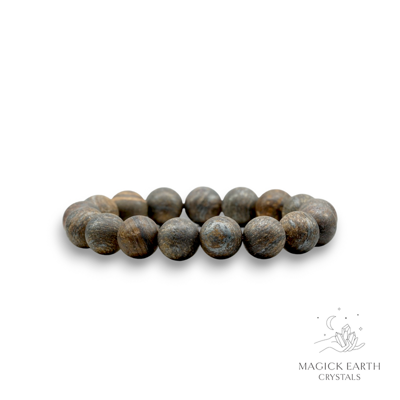 Bronzite Crystal Gemstone Bracelet with Frosted Matte 12mm Beads Medium