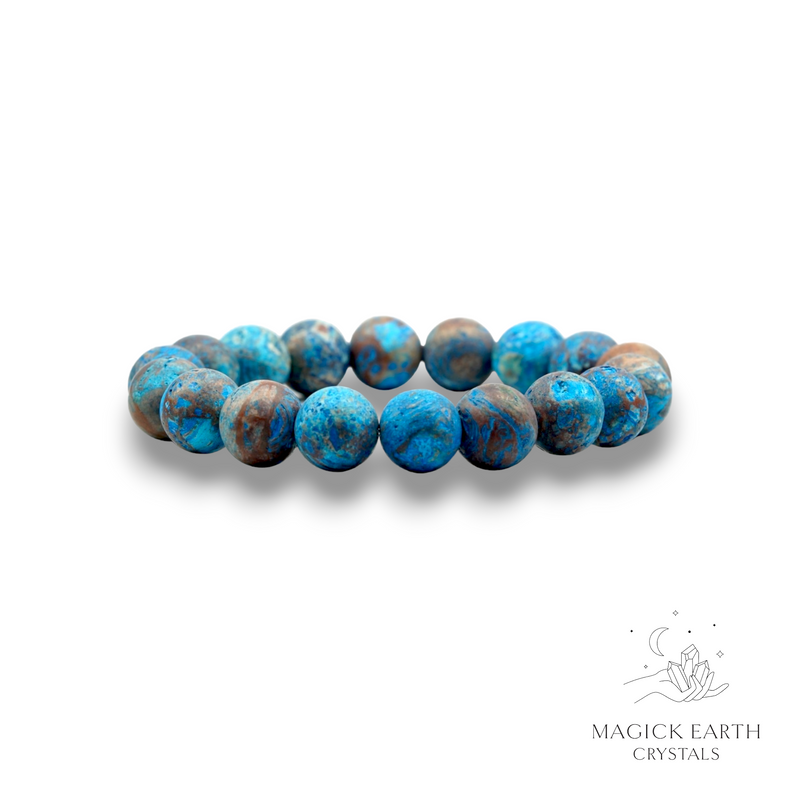 Chrysocolla Crystal Gemstone Bracelet with Frosted / Matte finish and 12mm Round Beads Small