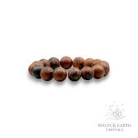 Mahogany Obsidian Crystal Gemstone Bracelet with 12mm Frosted Matte Beads Small Size