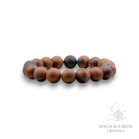 Mahogany Obsidian Crystal Gemstone Bracelet with 12mm Frosted Matte Beads Large Size