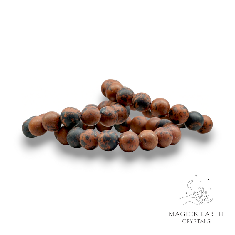 Mahogany Obsidian Crystal Gemstone Bracelet with 12mm Frosted Matte Beads