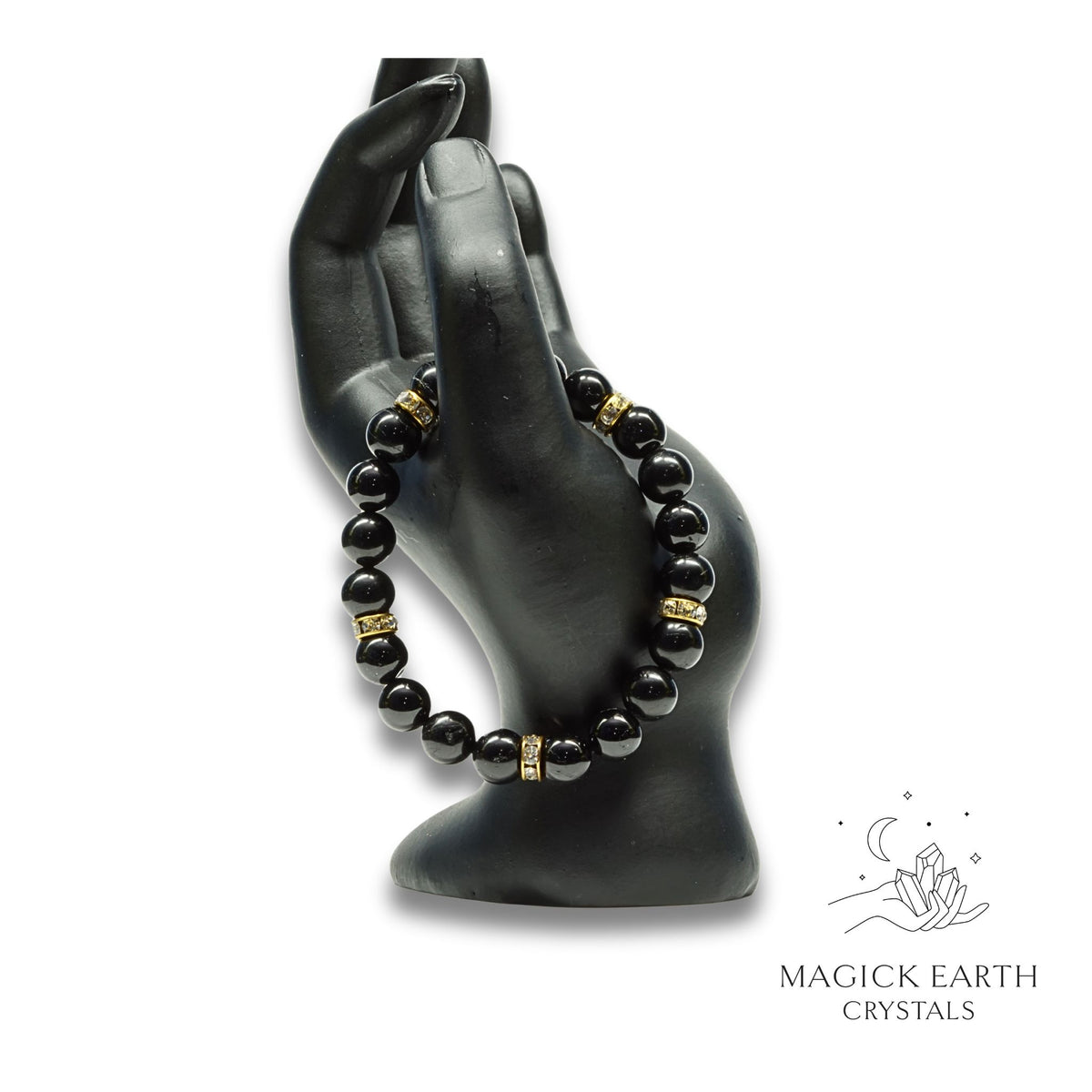 Black Tourmaline Crystal Bracelet with 10mm round beads, stretch for unshakable protection