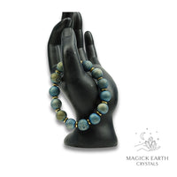 Agate Druzy Geode Crystal Bracelet with 12mm electroplated beads teal colour for steady strength