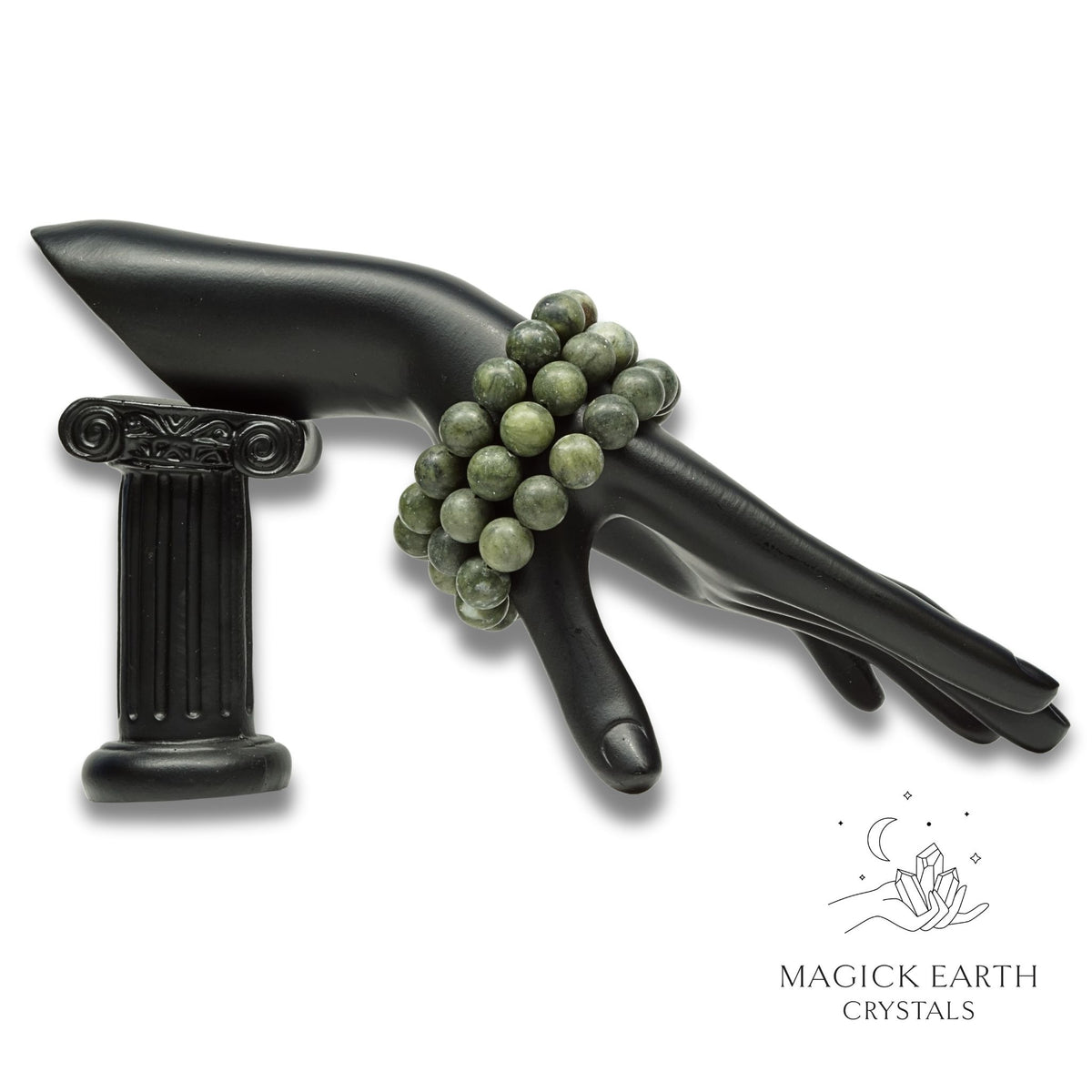Jade Crystal Bracelet With 12mm Round Matte Beads With Stretch Finish For Abundant Harmony