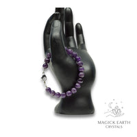 Amethyst Crystal Bracelet with 8mm round beads platinum clasp for sacred stillness