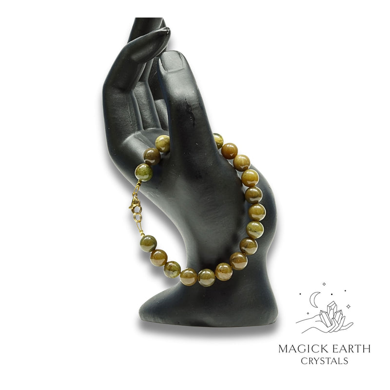 Jade Crystal Bracelet with 8mm beads gold clasp for Abundant Harmony
