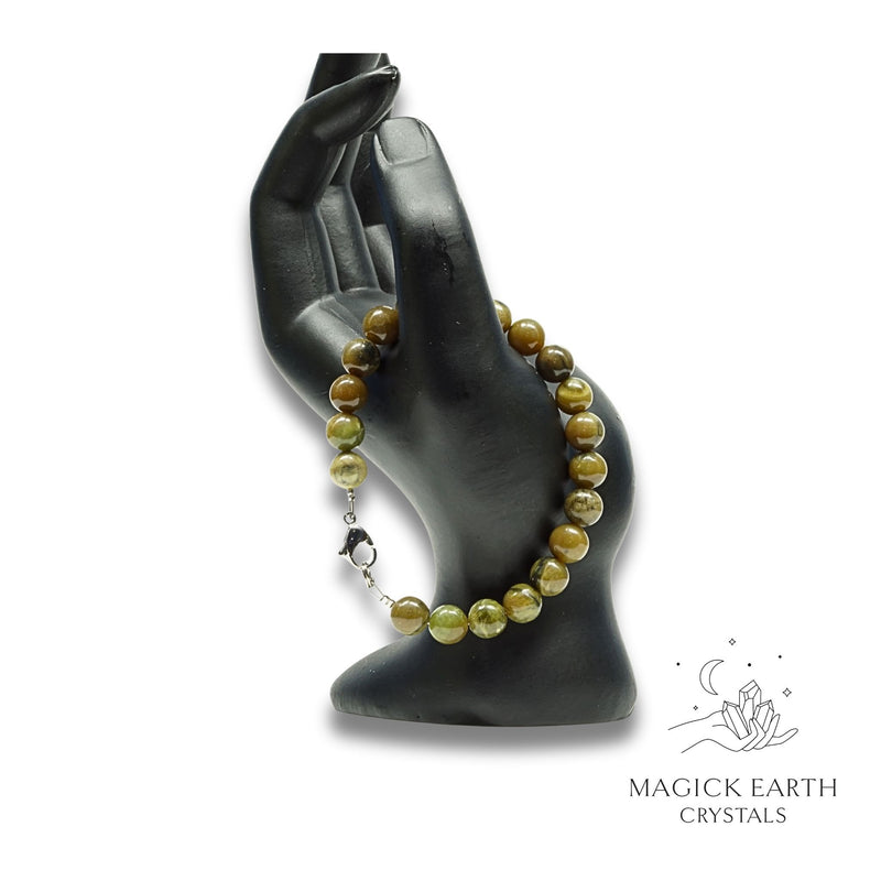 Jade Crystal Bracelet with 8mm beads platinum clasp for Abundant Harmony