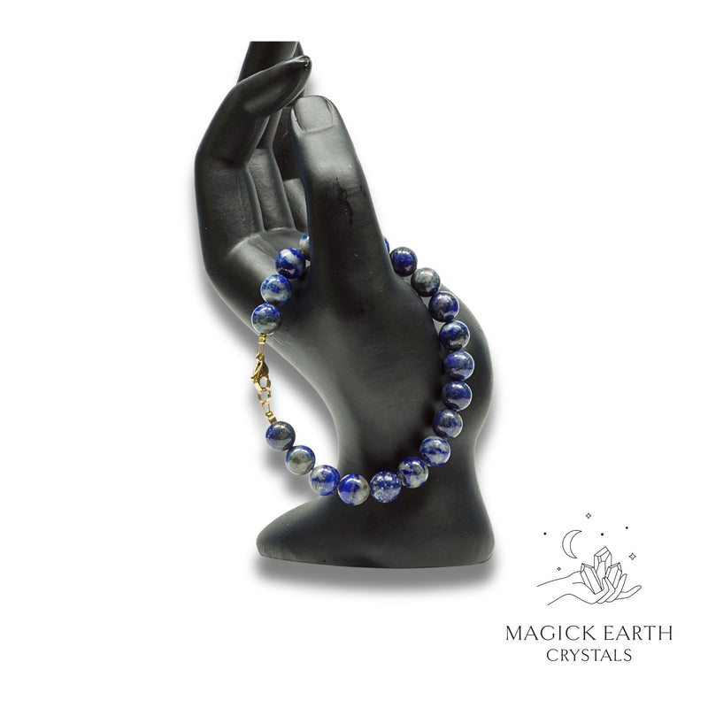 Lapis Lazuli Crystal Bracelet with 8mm round beads gold clasp for Inner Vision