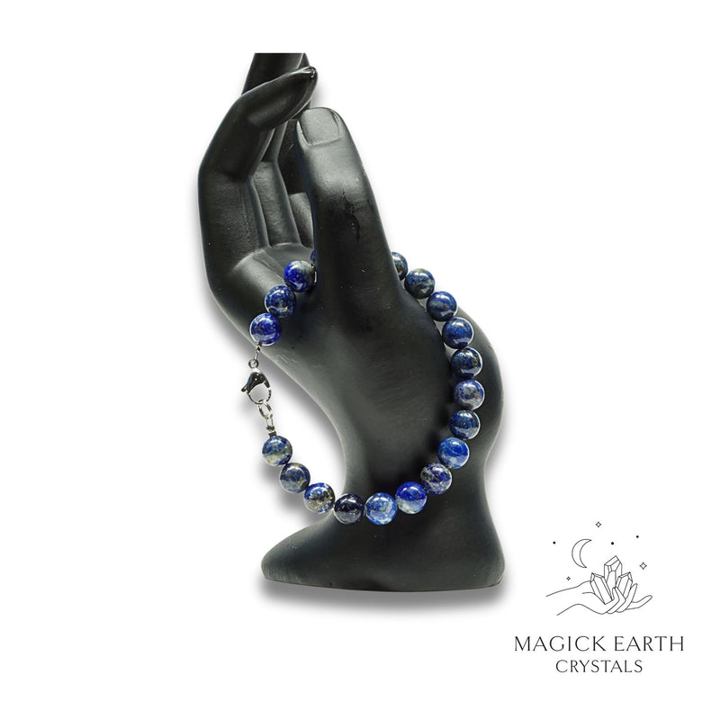 Lapis Lazuli Crystal Bracelet with 8mm round beads platinum clasp for Inner Vision