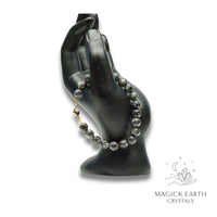 Larvikite Crystal Bracelet with 8mm round beads gold clasp for sharp discernment