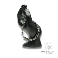 Larvikite Crystal Bracelet with 8mm round beads platinum clasp for sharp discernment