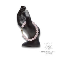Rose Quartz Stretch Bracelet with 8mm beads gold clasp for amplified love
