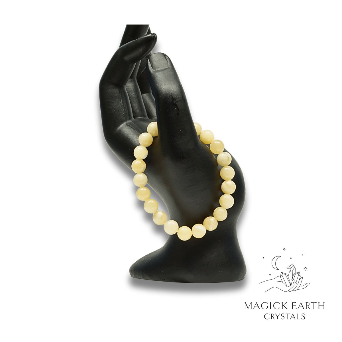 Yellow Jade Crystal Bracelet with 8mm round beads, stretch for balanced Confidence