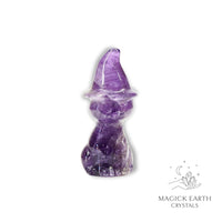 Amethyst Crystal Gemstone Cats With Witch's Hats Animal Figurines