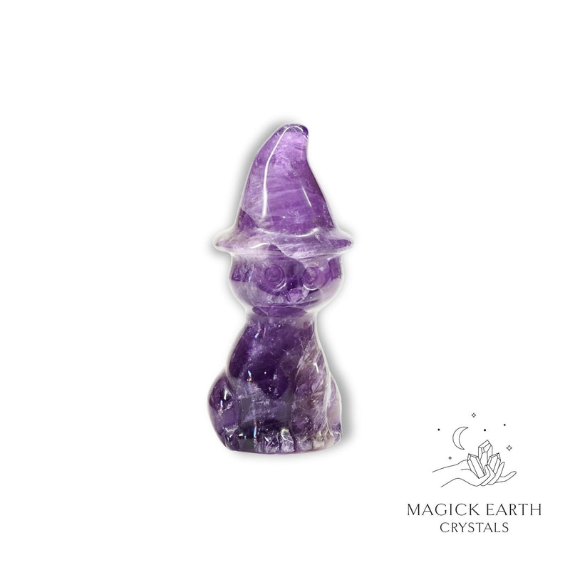 Amethyst Crystal Gemstone Cats With Witch's Hats Animal Figurines