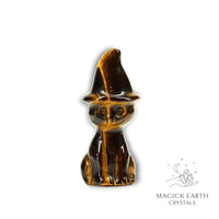 Tiger Eye Crystal Gemstone Cats With Witch's Hats Animal Figurines