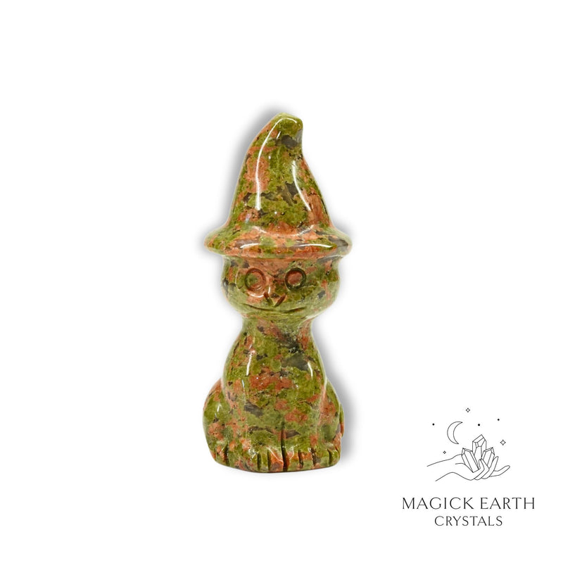 Unakite Crystal Gemstone Cats With Witch's Hats Animal Figurines