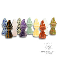 Crystal Gemstone Cats With Witch's Hats Animal Figurines