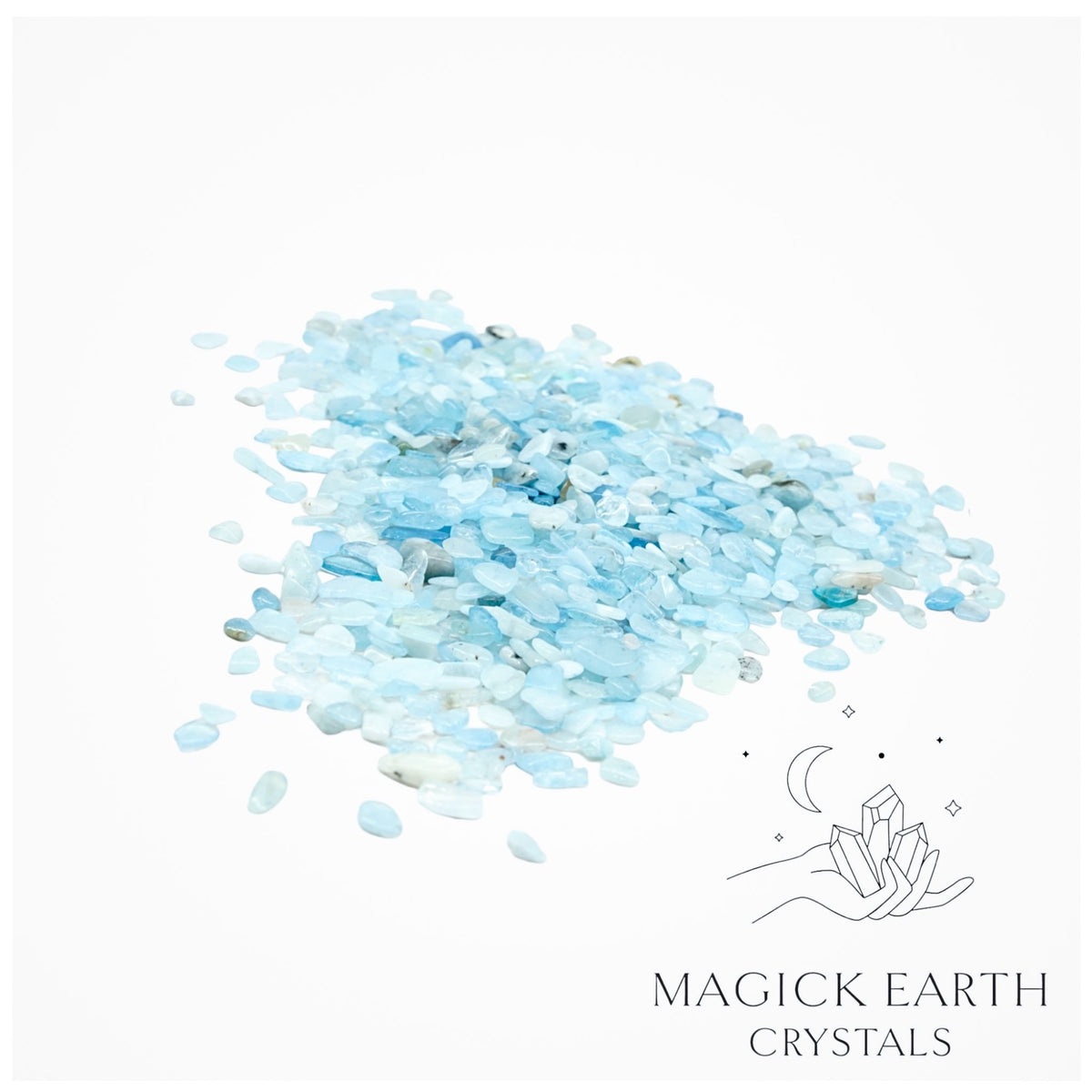 Aquamarine Crystal Gemstone Chips Medium Size 100g Bag