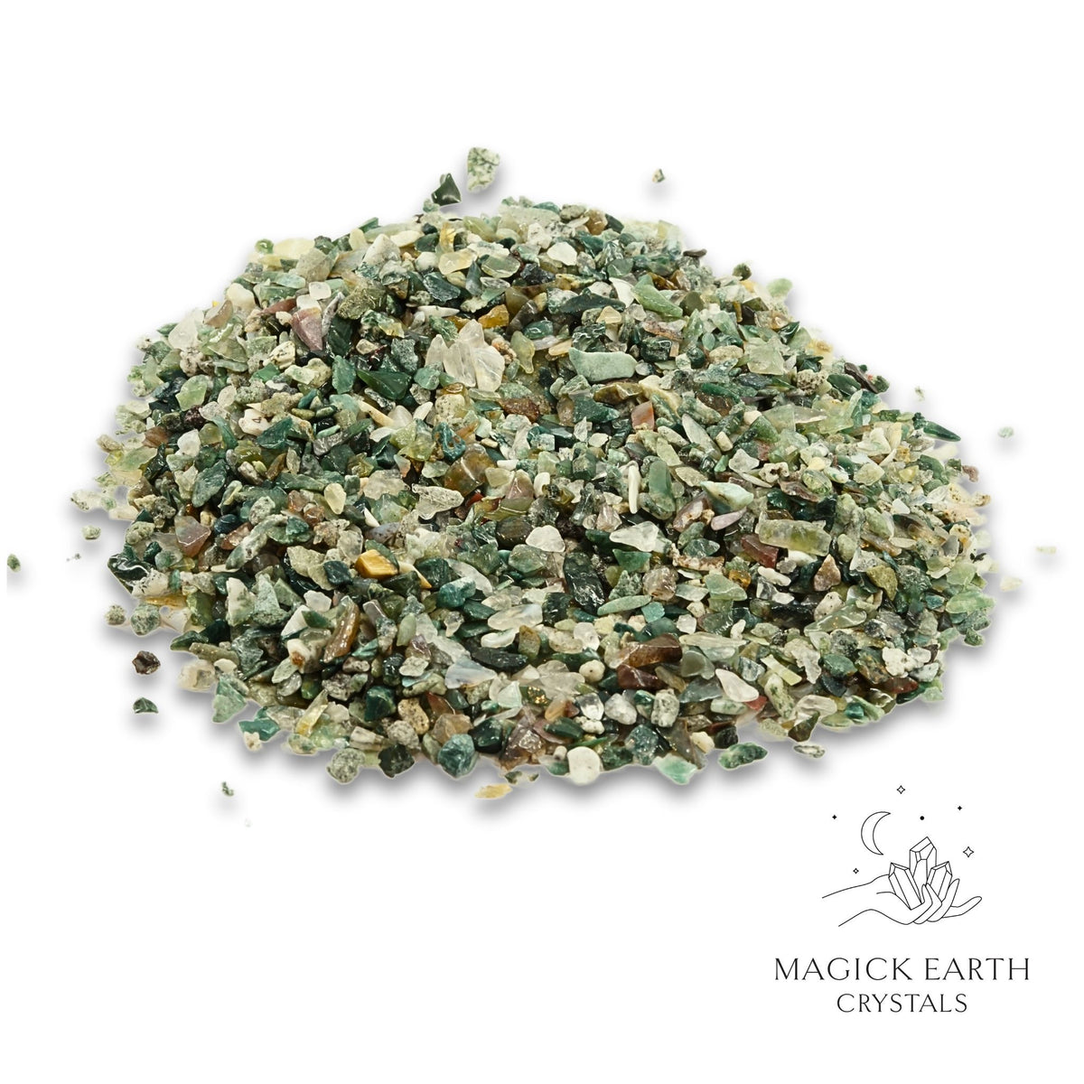 Moss Agate Crystal Gemstone Chips Small Size 100g Bag