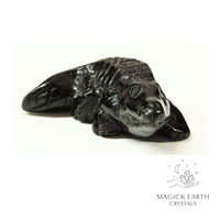 Obsidian Crystal Gemstone Crocodile Animal Figurine