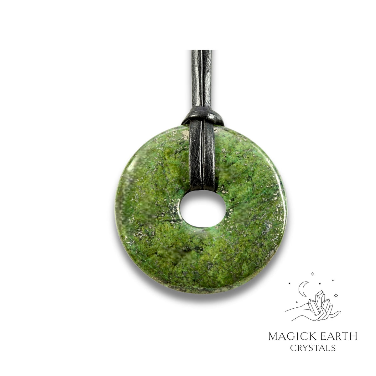 Iron Pyrite (Dyed Green) Crystal Gemstone Donut Pi 50mm