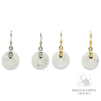 Clear Quartz Crystal Gemstone Donut Pi Earrings in Gold or Platinum Finish