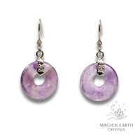 Amethyst Crystal Gemstone Donut / Pi Earrings With Platinum Finish