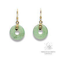 Aventurine Crystal Gemstone Donut Pi Earrings in Gold  Finish