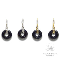 Blue Goldstone Crystal Gemstone Donut / Pi Earrings With Gold or Platinum Finish