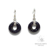 Blue Goldstone Crystal Gemstone Donut / Pi Earrings With Platinum Finish