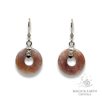 Moss / Indian Agate Crystal Gemstone Donut Pi Earrings in Platinum Finish