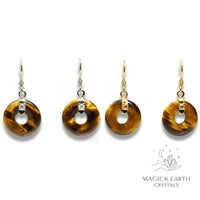 Tiger Eye Crystal Gemstone Donut / Pi Earrings With Gold or Platinum Finish