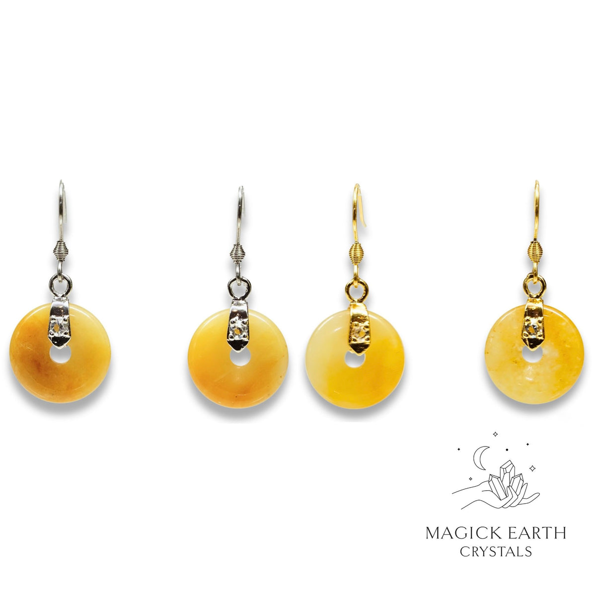 Yellow Jade Crystal Gemstone Donut / Pi Earrings With Gold  or Platinum Finish