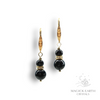 Black Tourmaline Crystal Gemstone Earrings With Cubic Zirconia Beads and Gold Finish