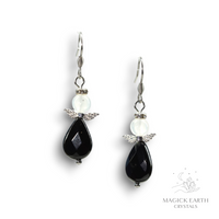 Selenite & Onyx Crystal Gemstone Guardian Angel Earrings Platinum Finish