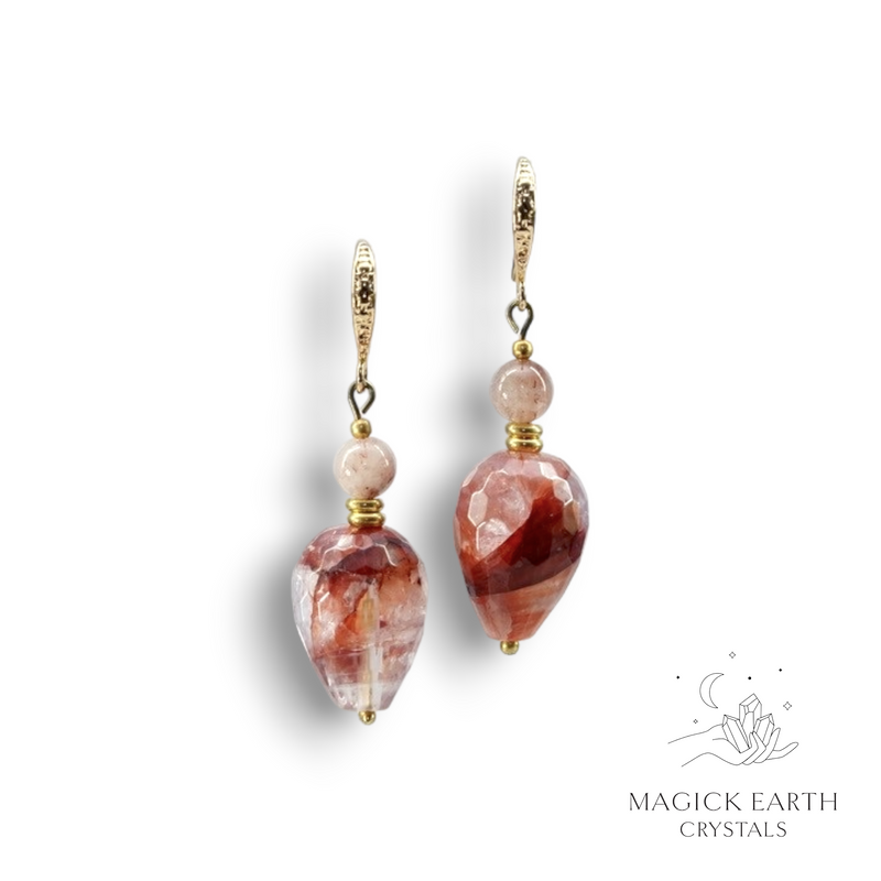 Hematoid Quartz Crystal Gemstone Goddess Style Earrings 