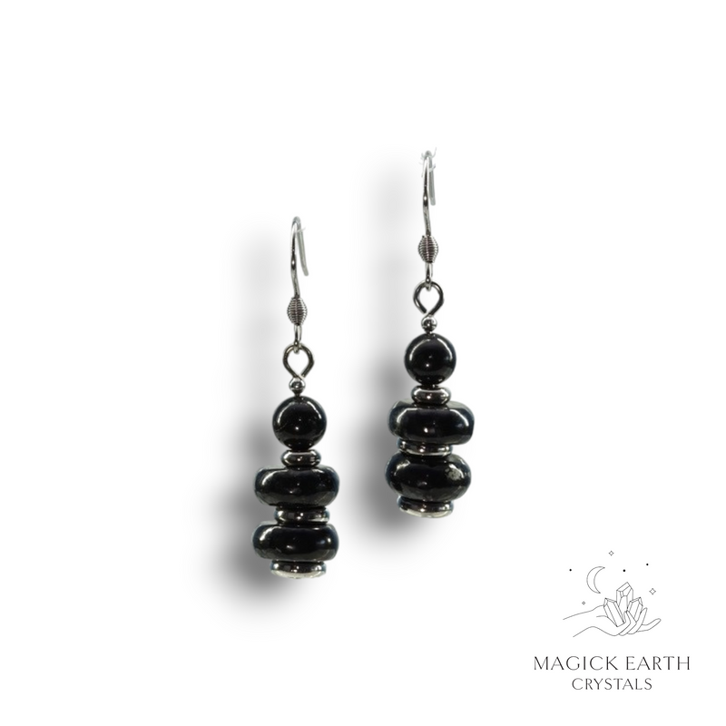 Shungite Crystal Gemstone Earrings Zen Style Platinum Finish