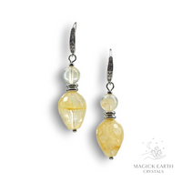 Golden Healer Crystal Gemstone  Goddess Faceted Earrings Platinum Finish