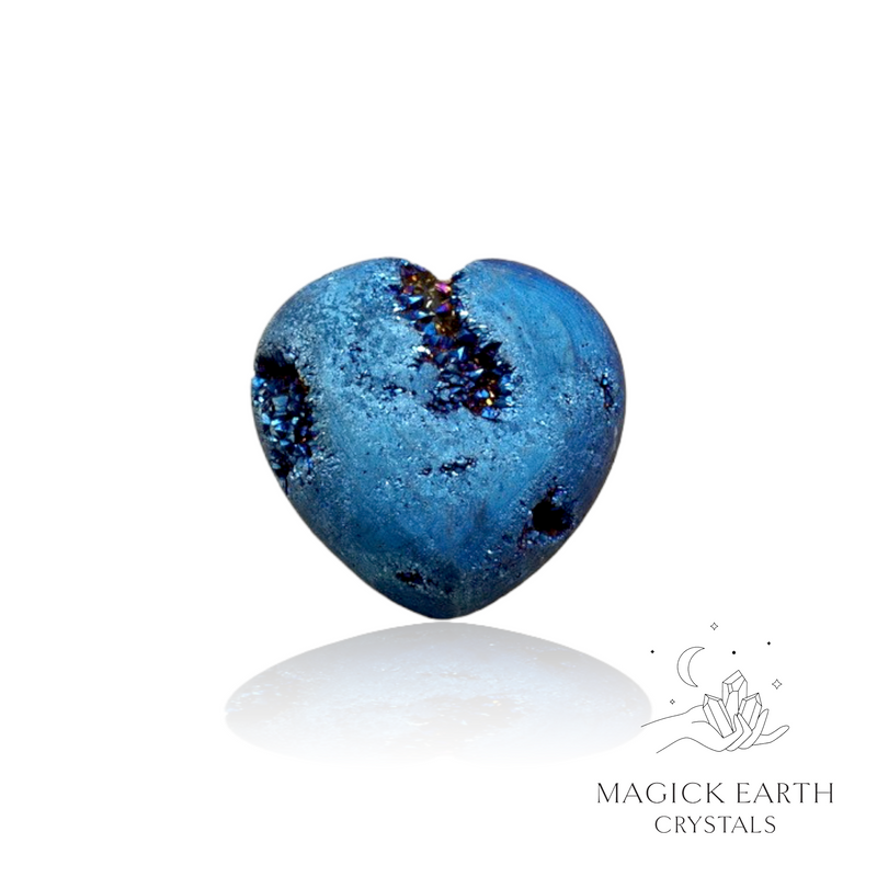 Agate Druzy Geode Crystal Gemstone Carved Heart Blue A Front