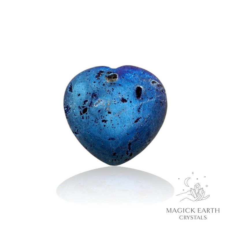 Agate Druzy Geode Crystal Gemstone Carved Heart Blue B Back