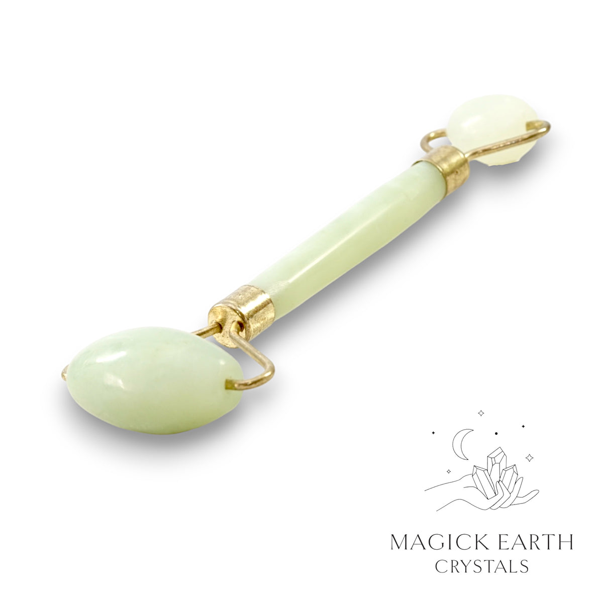 Jade Crystal Massage Roller with Dual Ends and Gold Finish