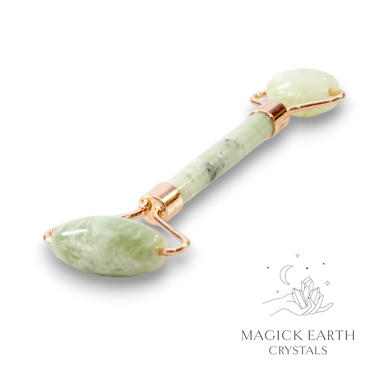 Jade Crystal Massage Roller with Dual Ends and Rose Gold Finish